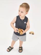 Conjunto Bebê Menino Regata Com Estampa Nas Costas E Bermuda Chumbo E Preto Divertto