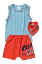 Conjunto Bebê Menino Regata Machão Short Ocean Com Babador