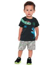 Conjunto Bebê Menino Verão Camiseta e Bermuda em Moletinho Dino 2 peças - Fakini Conjunto Bebê Menino Verão Camiseta e Bermuda em Moletinho Dino 2 peças - Fakini