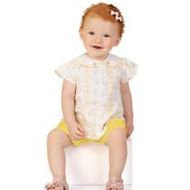 Conjunto Bebê Milon Tricoline Bata Florida e Short Branco/Amarelo TamanhoP