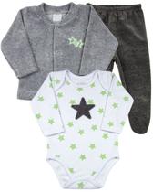 Conjunto Bebê Plush Laserwash e Suedine Estampado Estrelinhas - Mescla