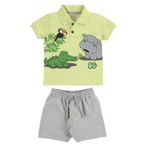 Conjunto Bebê Polo E Bermuda Animais VD Citronela