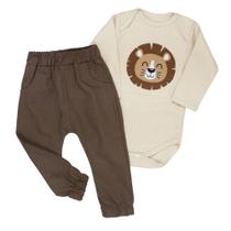 Conjunto Bebê Rei das Selvas: Body Bege Suave e Calça Ecolinho