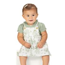 Conjunto Bebê Salopete Vestido Florzinhas e Body Verde Gola Bordada Milon Tamanho:GG (9-12 meses)