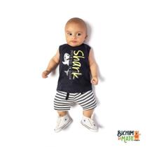 Conjunto bebê shark - regata machão e bermuda moletinho