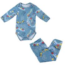 Conjunto Bebê Upman Body e Calça Térmico Azul Trenzinho - 3BERF