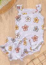 Conjunto Bebê Verão Body e Tapa Fralda Babado Flores Lilás Conjunto Bebê Verão Body e Tapa Fralda Babado Flores Lilás