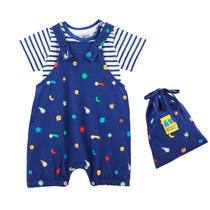 Conjunto Bebês Bento Fábula Jardineira e Camiseta Malha Azul Galáxias