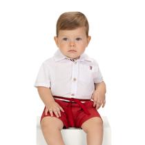 Conjunto Bebês Body Camisa Tricoline Branco e Bermuda Vermelha Milon Tamanho:M (3-6 meses)