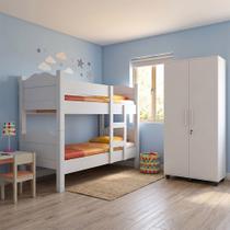 Conjunto Beliche Madrid Branco com Cama Removível + Armário Multiuso Ouro 2 Portas Branco Premium Conjunto Beliche Madrid Branco com Cama Removível + Armário Multiuso Ouro 2 Portas Branco Premium
