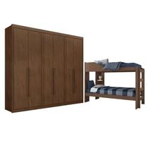 Conjunto Beliche para Quarto de Solteiro Indy e Guarda-roupa Casal 4 Portas 4 Gavetas Bergamo