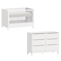 Conjunto Berço 2 em 1 e Cômoda 6 Gavetas Cozy Branco Conjunto Berço 2 em 1 e Cômoda 6 Gavetas Cozy Branco