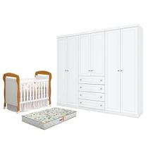 Conjunto Berço Americano Danny Guarda Roupa 6 Portas 4 Gavetas Branco Móveis Henn