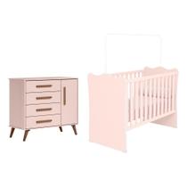 Conjunto Berço e Cômoda Sapateira Retrô 1 Porta 4 Gavetas Rosa