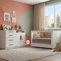 Conjunto Berço Evolutivo e Cômoda 4 Gavetas e 2 Portas Casulo Casatema MadeiraOriginals Branco