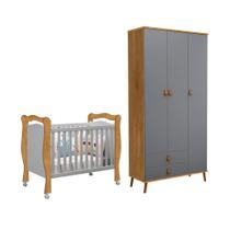 Conjunto Berço Mini Cama Alvin e Guarda Roupa Jujuba em Mdf Nature / Cinza Conjunto Berço Mini Cama Alvin e Guarda Roupa Jujuba em Mdf Nature / Cinza