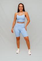 Conjunto Bermuda Bolso + Top Decote Alça Confort - Azul Frozen