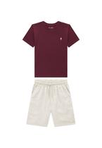 Conjunto Bermuda Camisa Vinho Menino Onda Marinha