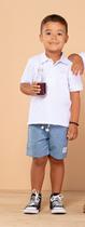 Conjunto bermuda e polo com recorte azul digi tamanho:3cor:branco/azul