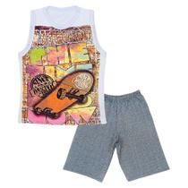 Conjunto Bermuda Grafite e Regata Branca de Skate - Big Bless