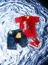 Conjunto bermuda jeans com elastano e camiseta naruto