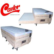 Conjunto Bicama Box Solteiro + Colchão Castor Molas Premium Tecnopedic 88x188x70 (Linha Alta - Cama 2x1 Estrutura Resistente Madeira Eucalipto)