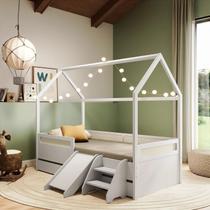 Conjunto Bicama com Casinha e Escada e Escorregador com Rattan Branco Conjunto Bicama com Casinha e Escada e Escorregador com Rattan Branco