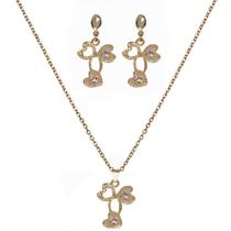 Conjunto Bijuteria Trio Coração - Colar e Brinco Banhados Cor:DouradoTamanho:Produto sem Tamanho