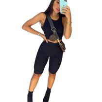 Conjunto Biker Canelado Plus Size Moda Gringa Bermuda Top