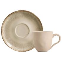 Conjunto Bio Raio com 06 Xícaras de Chá Orgânico 170ml com 06 Pires em Stoneware Geométrico - Porto Brasil
