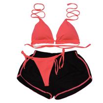 Conjunto Biquíni Com Bojo Cortininha + Short rosa Conjunto Biquíni Com Bojo Cortininha + Short rosa