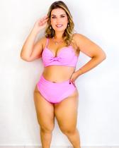 Conjunto Biquíni conforto Plus Size top com bojo calcinha semi fio duplo Rosa bebe