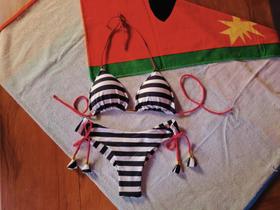 Conjunto Biquíni Cortininha e Calcinha Fio Duplo Sininhos Moda Praia Feminina