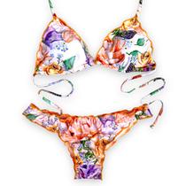 Conjunto Biquini Cortininha Fio Feminino Moda Praia Com Bojo