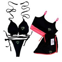 Conjunto Biquini + Cropped com bojo e Short - Tornasolado Conjunto Biquini + Cropped com bojo e Short - Tornasolado