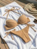 Conjunto Biquíni Feminino Canelado Meia Taça Sustentação Moda Verão