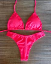 Conjunto Biquíni Feminino Cortininha Calcinha Fio Duplo Asa Dental Na Rosa TAM M