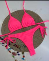 Conjunto Biquíni Feminino Cortininha Com Calcinha De Amarrar Na Cor Rosa Estampa Lisa Tam G Conjunto Biquíni Feminino Cortininha Com Calcinha De Amarrar Na Cor Rosa Estampa Lisa Tam G