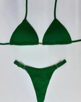 Conjunto Biquíni Feminino Cortininha Regulável Canelado Na Cor Verde TAM P