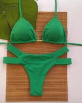 Conjunto Biquíni Feminino Cortininha Simples Polimiada Fio Duplo Na Cor Verde TAM P