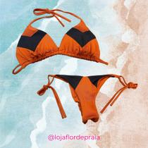 Conjunto Biquíni Ibiza Marrom e Preto - Flor de Praia