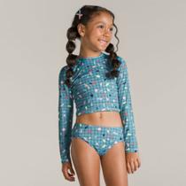 Conjunto Biquíni Infantil Cropped Manga Longa Praia Proteção UV Menina Conjunto Biquíni Infantil Cropped Manga Longa Praia Proteção UV Menina