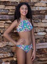 Conjunto Biquíni Infantil Juvenil estampado cropped cruzado calcinha basica Conjunto Biquíni Infantil Juvenil estampado cropped cruzado calcinha basica