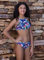 Conjunto Biquíni Infantil Juvenil estampado cropped cruzado calcinha basica Conjunto Biquíni Infantil Juvenil estampado cropped cruzado calcinha basica