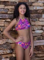 Conjunto Biquíni Infantil Juvenil estampado cropped cruzado calcinha basica Conjunto Biquíni Infantil Juvenil estampado cropped cruzado calcinha basica