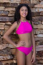 Conjunto Biquíni Infantil Juvenil liso cropped cruzado calcinha basica