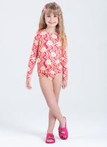 Conjunto Biquíni Infantil Menina Laranja Blusa Manga Longa e Calcinha Margaridas Conjunto Biquíni Infantil Menina Laranja Blusa Manga Longa e Calcinha Margaridas