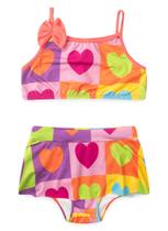 Conjunto Biquíni Infantil Menina Pink Top Alcinha com Laço e Calcinha Saia Corações Conjunto Biquíni Infantil Menina Pink Top Alcinha com Laço e Calcinha Saia Corações