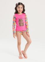 Conjunto Biquíni Infantil Menina Rosa Blusa Manga Longa e Calcinha Capivara Conjunto Biquíni Infantil Menina Rosa Blusa Manga Longa e Calcinha Capivara