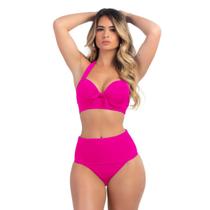 Conjunto Biquíni Meia Taça Com Bojo Sustentação Calcinha Hot Pant Retro Amarrar Moda Praia Verão 2024